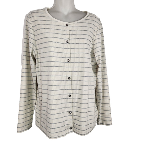 Talbots Womens 2 Pc Cardigan Tank Top Large Knit Ribbed Button Striped Metallic - Picture 2 of 12